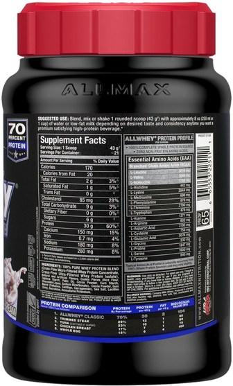 補充劑，乳清蛋白，運動 - ALLMAX Nutrition, AllWhey Classic, 100% Whey Protein, Cookies & Cream, 2 lbs (907 g)
