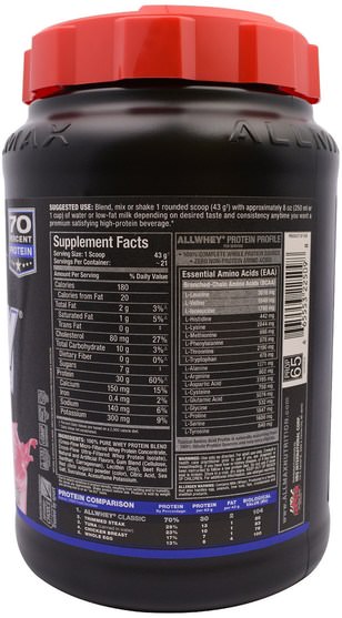 補充劑，乳清蛋白，運動 - ALLMAX Nutrition, AllWhey Classic, 100% Whey Protein, Strawberry, 2 lbs (907 g)