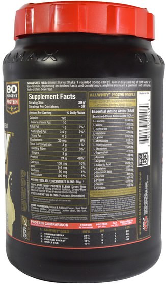 補充劑，乳清蛋白，運動 - ALLMAX Nutrition, AllWhey Gold, 100% Whey Protein + Premium Whey Protein Isolate, French Vanilla, 2 lbs. (907 g)