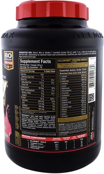 補充劑，乳清蛋白，運動 - ALLMAX Nutrition, AllWhey Gold, 100% Whey Protein + Premium Whey Protein Isolate, Strawberry, 5 lbs. (2.27 kg)