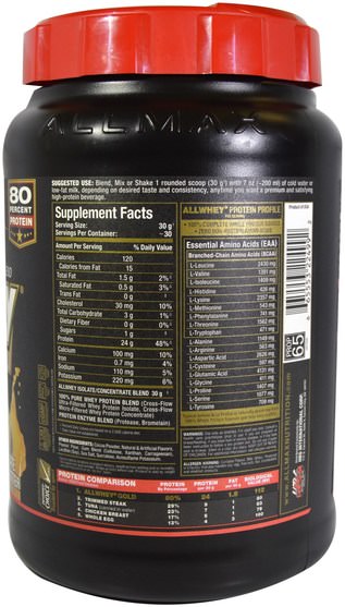 補充劑，乳清蛋白，運動 - ALLMAX Nutrition, AllWhey Gold, Premium Isolate/Whey Protein Blend, Chocolate Peanut Butter, 2 lbs (907 g)