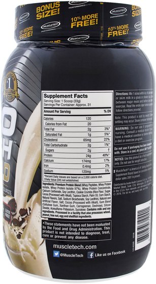 補充劑，乳清蛋白，運動 - Muscletech, Nitro Tech, 100% Whey Gold, Cookies And Cream, 2.20 lbs (999 g)