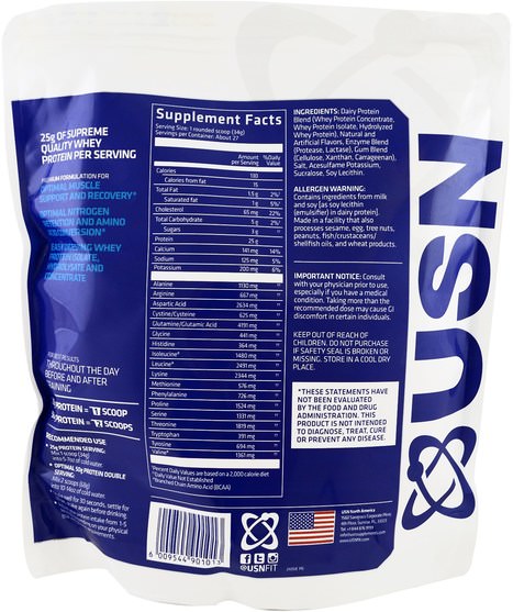 補充劑，乳清蛋白 - USN, BlueLab, 100% Whey Protein, Vanilla Ice Cream, 2 lbs (918 g)