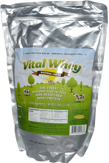 補充劑，乳清蛋白，乳清蛋白未變性 - Well Wisdom, Vital Whey, Natural Cocoa, 2.5 lbs (1.13 kg)