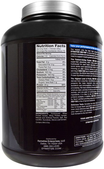補充劑，乳清蛋白，鍛煉 - Dymatize Nutrition, ISO-100 Hydrolyzed, 100% Whey Protein Isolate, Cinnamon Bun, 5 lbs (2.27 kg)
