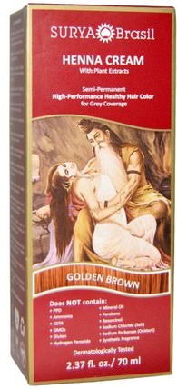 Henna Cream, High-Performance Healthy Hair Color for Grey Coverage, Golden Brown, 2.37 fl oz (70 ml) by Surya Henna, 洗澡，美容，頭髮，頭皮，頭髮的顏色，頭髮護理 HK 香港