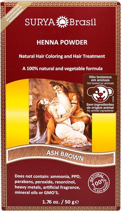Henna Powder, Natural Hair Coloring and Hair Treatment, Ash Brown, 1.76 oz (50 g) by Surya Henna, 洗澡，美容，頭髮，頭皮，頭髮的顏色，頭髮護理 HK 香港