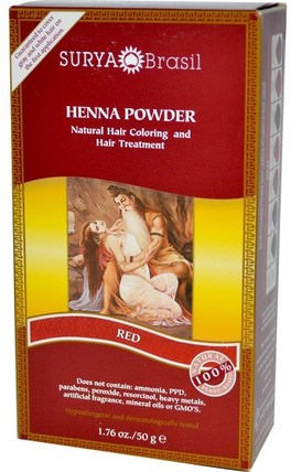 Henna Powder, Natural Hair Coloring and Hair Treatment, Red, 1.76 oz (50 g) by Surya Henna, 洗澡，美容，頭髮，頭皮，頭髮的顏色，頭髮護理 HK 香港