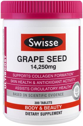 Ultiboost, Grape Seed, Body & Beauty, 14.250 mg, 300 Tablets by Swisse, 補充劑，抗氧化劑，葡萄籽提取物 HK 香港