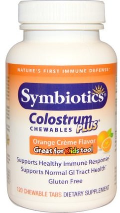 Colostrum Plus, Orange Crme Flavor, 120 Chewable Tabs by Symbiotics, 補品，牛製品，初乳 HK 香港