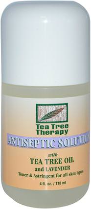 Antiseptic Solution, With Tea Tree Oil and Lavender, 4 fl oz (118 ml) by Tea Tree Therapy, 美容，面部調色劑，皮膚，茶樹，茶樹製品 HK 香港