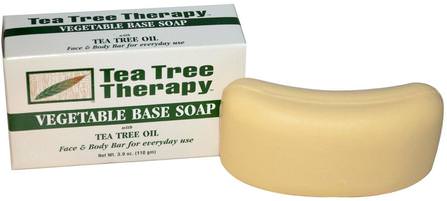 Vegetable Base Soap, with Tea Tree Oil, Bar, 3.9 oz (110 g) by Tea Tree Therapy, 洗澡，美容，肥皂，健康，皮膚，茶樹肥皂 HK 香港