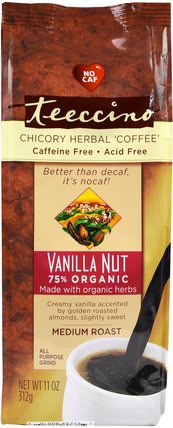 Chicory Herbal Coffee, Medium Roast, Caffeine Free, Vanilla Nut, 11 oz (312 g) by Teeccino, 食物，咖啡無咖啡因，草藥咖啡替代品 HK 香港
