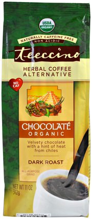 Organic Herbal Coffee Alternative, Dark Roast, Caffeine Free, Chocolate, 11 oz (312 g) by Teeccino, 食物，咖啡，草藥咖啡替代品 HK 香港