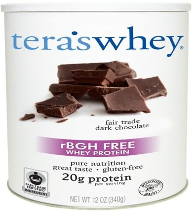 rBGH Free Whey Protein, Fair Trade Dark Chocolate, 12 oz (340 g) by Teras Whey, 補充劑，乳清蛋白 HK 香港