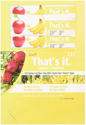 Fruit Bars, Apples + Bananas, 12 Bars, 1.2 oz (420 g) Each by Thats It, 食物，零食，補品 HK 香港