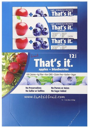 Fruit Bars, Apples + Blueberries, 12 Bars, 1.2 oz (420 g) Each by Thats It, 食物，零食，補品 HK 香港