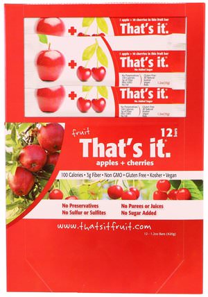 Fruit Bars, Apples + Cherries, 12 Bars, 1.2 oz (420 g) Each by Thats It, 食物，零食，補品 HK 香港
