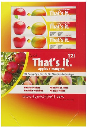Fruit Bars, Apples + Mangoes, 12 Bars, 1.2 oz (420 g) Each by Thats It, 食物，零食，補品 HK 香港
