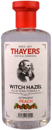 Witch Hazel, Aloe Vera Formula, Peach, 12 fl oz (355 ml) by Thayers, 美容，面部調色劑，皮膚，金縷梅 HK 香港
