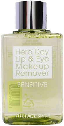 Herb Day Lip & Eye Makeup Remover, Sensitive, 4.39 fl oz (130 ml) by The Face Shop, 洗澡，美容，卸妝 HK 香港