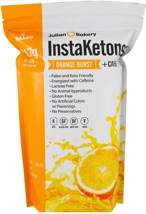 InstaKetones, Orange Burst + Caffeine, 1.16 lbs (525 g) by The Julian Bakery, 食物，酮友好，運動 HK 香港