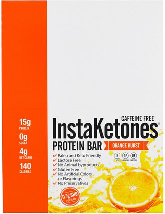InstaKetones Protein Bar, Caffeine Free, Orange Burst, 12 Bars, 1.56 lbs (708 g) by The Julian Bakery, 食物，酮友好，運動 HK 香港