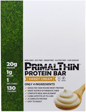 PrimalThin Protein Bar, Sweet Cream, 12 Bars, 1.9 oz (54 g) Each by The Julian Bakery, 運動，蛋白質棒 HK 香港