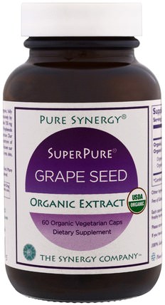 Pure Synergy, Organic Super Pure Grape Seed Organic Extract, 60 Organic Vegetarian Caps by The Synergy Company, 補充劑，抗氧化劑，葡萄籽提取物 HK 香港