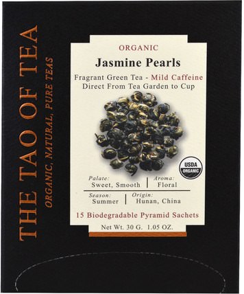 Organic Jasmine Pearls, 15 Pyramid Sachets, 1.05 oz (30 g) by The Tao of Tea, 補充劑，抗氧化劑，綠茶，食品，涼茶 HK 香港