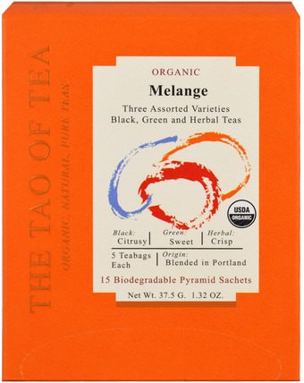 Organic Melange, Three Assorted Varieties, 15 Pyramid Sachets, 1.32 oz (37.5 g) by The Tao of Tea, 補充劑，抗氧化劑，綠茶，食品，涼茶 HK 香港