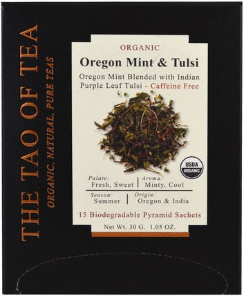 Organic Oregon Mint & Tulsi, 15 Pyramid Sachets, 1.05 oz (30 g) by The Tao of Tea, 食物，涼茶，健康 HK 香港