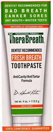 Fresh Breath Toothpaste, Mild Mint Flavor, 4 oz (113.5 g) by TheraBreath, 洗澡，美容，牙膏 HK 香港