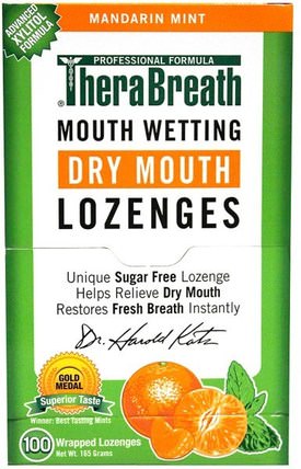 Mouth Wetting Fresh Breath Lozenges, Mandarin Mint, 100 Wrapped Lozenges, 165 g by TheraBreath, 洗澡，美容，口腔牙齒護理，牙齦薄荷糖 HK 香港