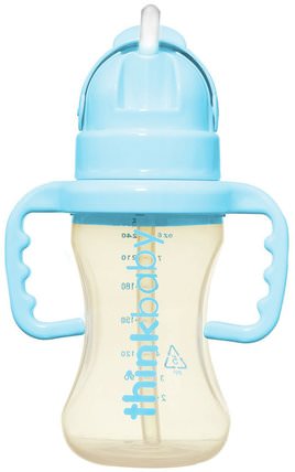 Thinkbaby, Thinkster Straw Bottle, Stage D, Blue, 9 oz by Think, 兒童健康，兒童食品，thinkbaby類別 HK 香港