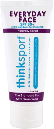 Thinksport, EveryDay Face, SPF 30+, Naturally Tinted, 2 oz (59ml) by Think, 洗澡，美容，防曬霜，面部護理，曬傷防曬 HK 香港