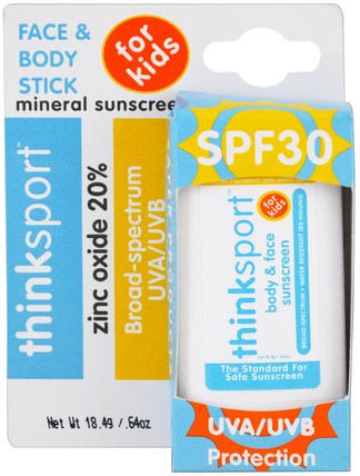 Thinksport, Face & Body, Sunscreen Stick, For Kids, SPF 30.64 oz (18.4 g) by Think, 美容，洗澡，防曬霜 HK 香港