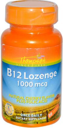 B12 Lozenge, Natural Cherry Flavor, 1000 mcg, 30 Lozenges by Thompson, 維生素，維生素b，維生素b12 HK 香港