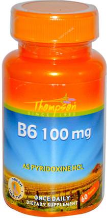 B6, 100 mg, 60 Tablets by Thompson, 維生素，維生素b，維生素b6 - 吡哆醇 HK 香港