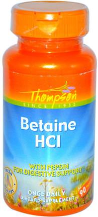 Betaine HCl, 90 Tablets by Thompson, 補充劑，甜菜鹼，健康 HK 香港