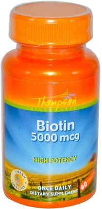 Biotin, 5000 mcg, 60 Capsules by Thompson, 維生素，維生素B，生物素 HK 香港