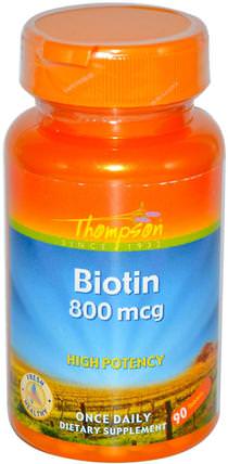 Biotin, 800 mcg, 90 Tablets by Thompson, 維生素，維生素B，生物素 HK 香港