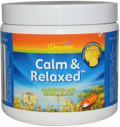 Calm & Relaxed, Natural Lemon & Honey Flavor, 270 g by Thompson, 補品，礦物質，鎂，健康，情緒 HK 香港