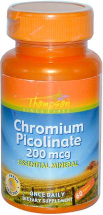 Chromium Picolinate, 200 mcg, 60 Tablets by Thompson, 補充劑，礦物質，吡啶甲酸鉻 HK 香港
