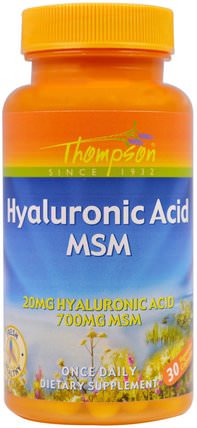 Hyaluronic Acid - MSM, 30 Veggie Caps by Thompson, 健康，女性，透明質酸，抗衰老 HK 香港