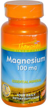 Magnesium, 100 mg, 120 Tablets by Thompson, 補品，礦物質，鎂 HK 香港