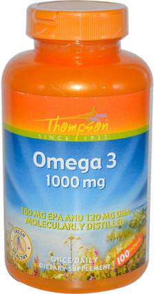 Omega 3, 1000 mg, 100 Softgels by Thompson, 補充劑，efa omega 3 6 9（epa dha），dha，epa，omega 369 caps / tabs HK 香港