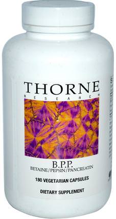B.P.P., Betaine / Pepsin / Pancreatin, 180 Vegetarian Capsules by Thorne Research, 補充劑，甜菜鹼hcl，酶，胰酶 HK 香港