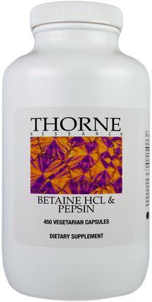 Betaine HCL & Pepsin, 450 Vegetarian Capsules by Thorne Research, 補充劑，甜菜鹼hcl HK 香港