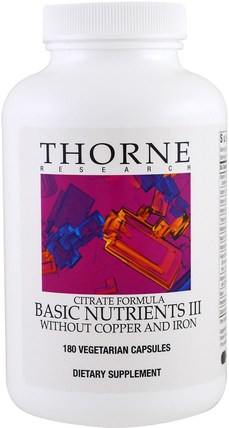 Citrate Formula, Basic Nutrients III, Without Copper and Iron, 180 Vegetarian Capsules by Thorne Research, 維生素，多種維生素，礦物質，多種礦物質 HK 香港